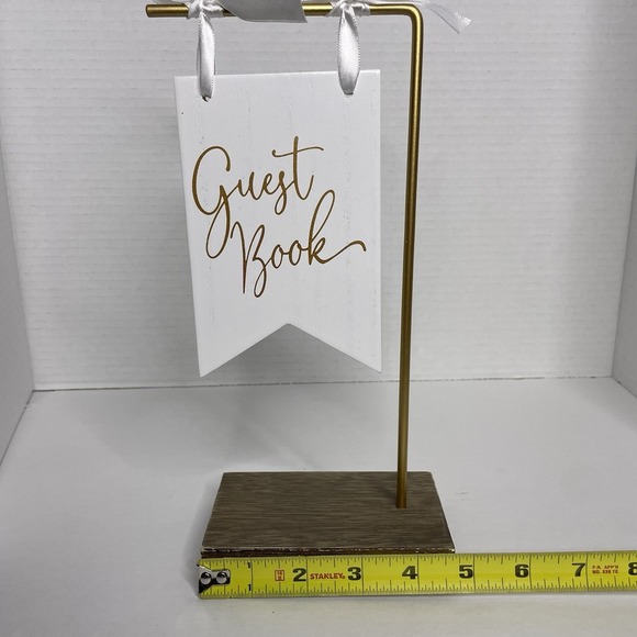Wedding Reception Pennant Wood/‎ Metal Decoration-Guest Book-Gold & White - Picture 5 of 7